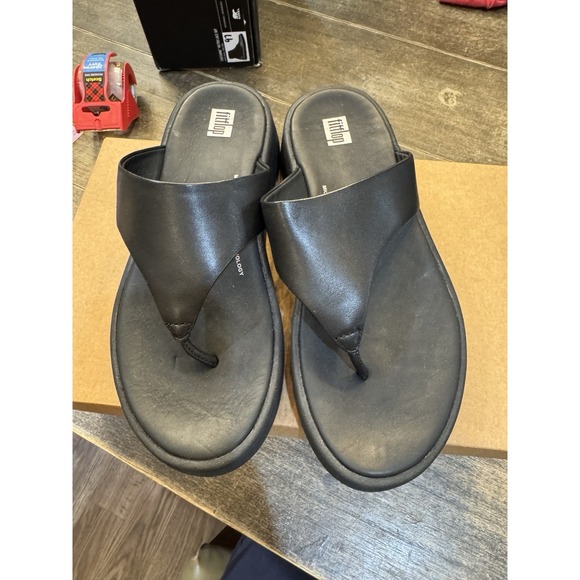 Fitflop F-MODE Leather Flatform Toe-Post Sandals‎ Black Size 6 - Picture 3 of 12